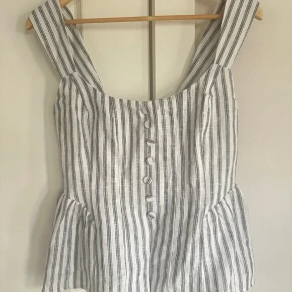 Reformation Evie Linen Top in Antibes Stripe Blue White Stripes | US 0 UK 4 - Picture 7 of 10
